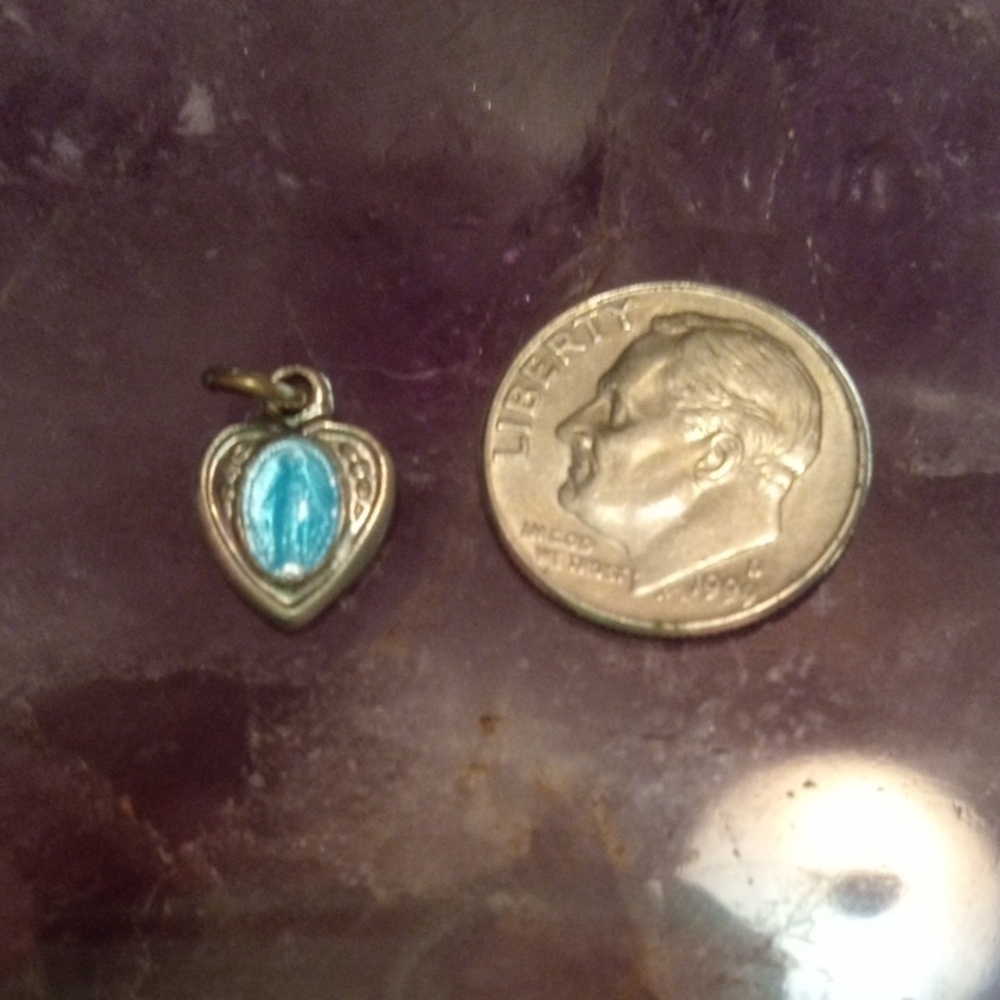 Silver and Blue Heart Charm With Religious Idol - Picture 5 of 9